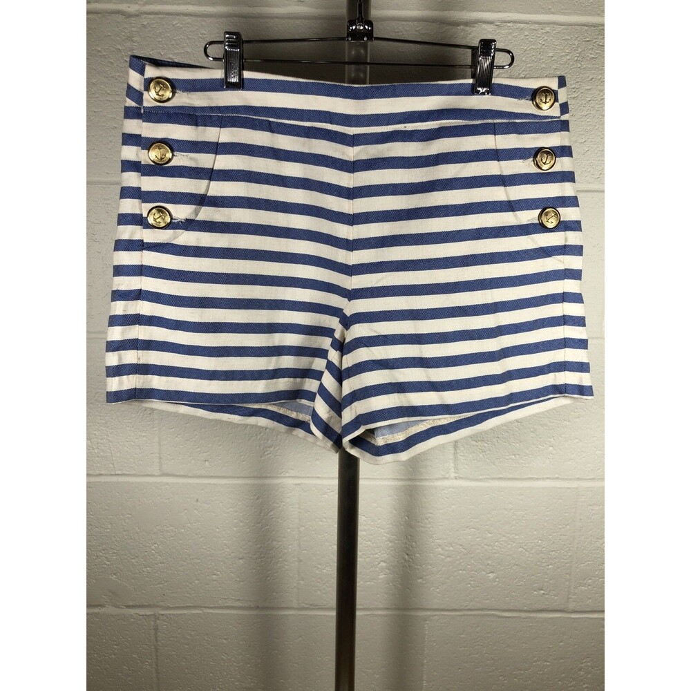 Anthropologie DALIA COLLECTION Blue & White Shorts Size 10 Women’s Gold Buttons